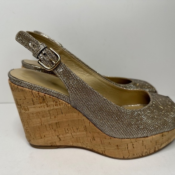 Stuart Weitzman Jean Glitter Slingback Cork Platform Sandals Women's Size 7M - Picture 5 of 14